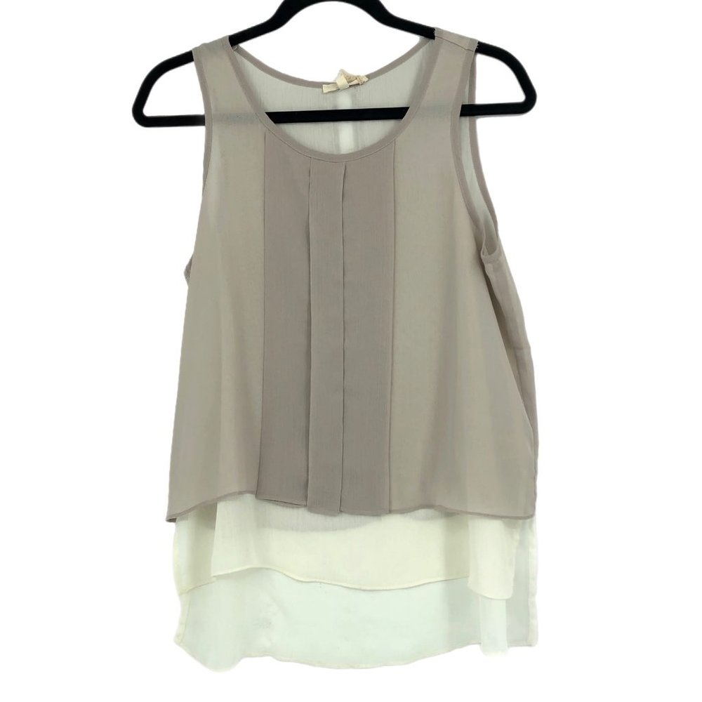 Mystree Gray & Cream Sleeveless Round Neck Blouse | Casual to Special Event